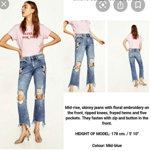 Zara embroidered denim jeans